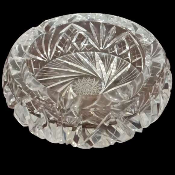 Vtge American Brilliant Cut Heavy Crystal Ashtray Buzz Hobstar Pattern 7" Diam - Picture 1 of 6